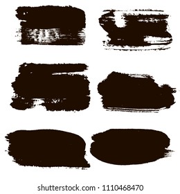 black brush strokes set backgrounds. Artistic  lines grunge collection. Set of black grungy hand painted brush strokes isolated on white. Abstract ink texture, design elements.