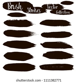 black brush strokes set backgrounds. Artistic  lines grunge collection. Set of black grungy hand painted brush strokes isolated on white. Abstract ink texture, design elements.