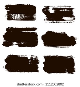 black brush strokes set backgrounds. Artistic  lines grunge collection. Set of black grungy hand painted brush strokes isolated on white. Abstract ink texture, design elements.