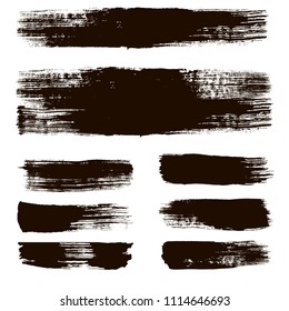 black brush strokes set backgrounds. Artistic  lines grunge collection. Set of black grungy hand painted brush strokes isolated on white. Abstract ink texture, design elements.