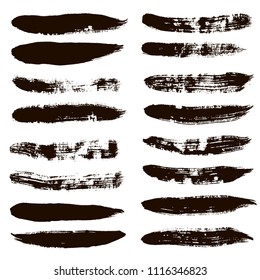 black brush strokes set backgrounds. Artistic  lines grunge collection. Set of black grungy hand painted brush strokes isolated on white. Abstract ink texture, design elements.
