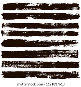 black brush strokes set backgrounds. Artistic  lines grunge collection. Set of black grungy hand painted brush strokes isolated on white. Abstract ink texture, design elements.