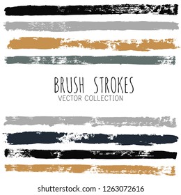 black brush strokes set backgrounds. Paint lines grunge collection. Set of black grungy hand painted brush strokes isolated on white. Abstract ink texture, design elements. - Vector