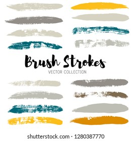 black brush strokes set backgrounds. Paint lines grunge collection. Set of black grungy hand painted brush strokes isolated on white. Abstract ink texture, design elements. - Vector