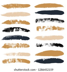 black brush strokes set backgrounds. Paint lines grunge collection. Set of black grungy hand painted brush strokes isolated on white. Abstract ink texture, design elements. - Vector