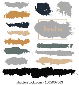 black brush strokes set backgrounds. Paint lines grunge collection. Set of black grungy hand painted brush strokes isolated on white. Abstract ink texture, design elements. - Vector
