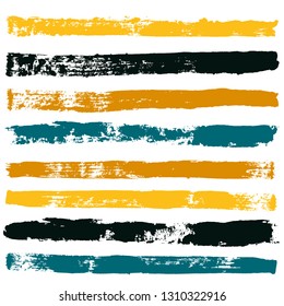 black brush strokes set backgrounds. Paint lines grunge collection. Set of black grungy hand painted brush strokes isolated on white. Abstract ink texture, design elements. - Vector