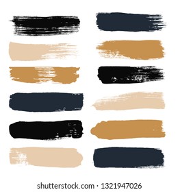 black brush strokes set backgrounds. Paint lines grunge collection. Set of black grungy hand painted brush strokes isolated on white. Abstract ink texture, design elements. - Vector