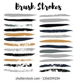 black brush strokes set backgrounds. Paint lines grunge collection. Set of black grungy hand painted brush strokes isolated on white. Abstract ink texture, design elements. - Vector