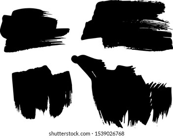 Black brush strokes set backgrounds. Artistic lines grunge collection. Set of black grungy hand painted brush strokes isolated on white. Abstract ink texture, design elements.