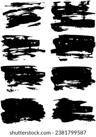 Black brush strokes set backgrounds. Artistic lines grunge collection. Set of black grungy hand painted brush strokes isolated on white. Abstract ink texture, design elements.