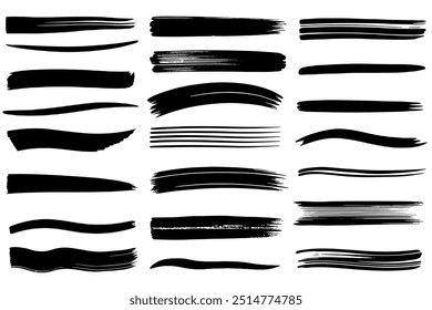 Schwarze Pinselstriche Satz von handgezeichneten Hintergründen und Pinselstrichen. Einfarbiger Pinselstrich. 