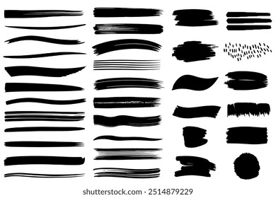 Black brush strokes. Set of hand drawn backgrounds and brush strokes. Monochrome brushstroke. 