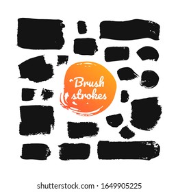 Pincel negro - conjunto de elementos de diseño aislados sobre fondo blanco. Colección de tintas, texturas abstractas, líneas, puntos y manchas. Dibujo a mano libre, marcas sucias de gancho