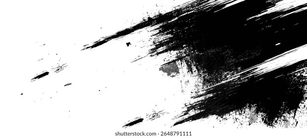 Black Brush Strokes Texture on White Background.
