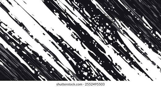 Ilustración vectorial negra de los trazos del pincel, textura abstracta del grunge en el fondo blanco.