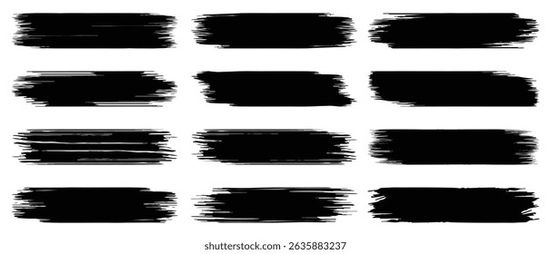 Black brush strokes vector illustration, abstract grunge texture on white background. Artistic design element, paint smear, ink splatter, creative graphic element-Stock vector