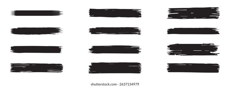 Black brush strokes vector illustration, abstract grunge texture on white background. Artistic design element, paint smear, ink splatter, creative graphic element.