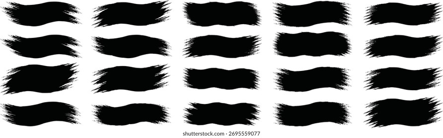 Ilustración vectorial de pinceladas negras, textura abstracta grunge sobre fondo blanco. elemento de diseño artístico, mancha de pintura, salpicadura de tinta, elemento gráfico creativo colección.	