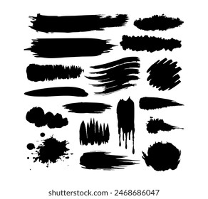 Black Brush strokes Vector paintbrush set Round grunge design elements Long text boxes Dirty