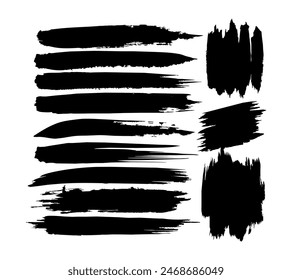 Pincel negro pinceladas Vector pincel conjunto Elementos de diseño redondos grunge Cuadros de texto largos Sucio