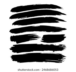 Black Brush strokes Vector paintbrush set Round grunge design elements Long text boxes Dirty