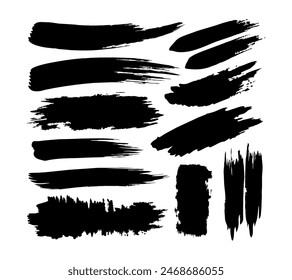 Black Brush strokes Vector paintbrush set Round grunge design elements Long text boxes Dirty