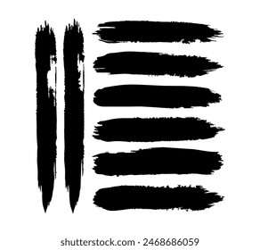 Black Brush strokes Vector paintbrush set Round grunge design elements Long text boxes Dirty