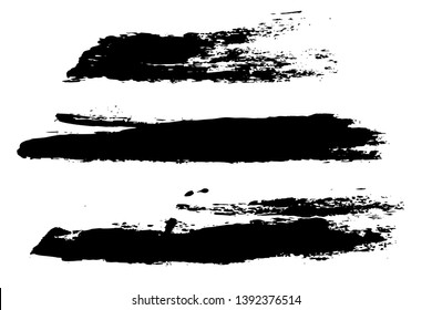 black brush strokes vector set backgrounds. Artistic lines grunge collection boxes, frames for text. Set of black grungy hand painted brush strokes isolated on white. 