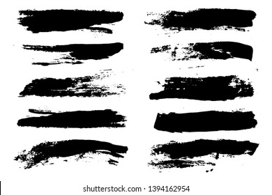 black brush strokes vector set backgrounds. Artistic lines grunge collection boxes, frames for text. Set of black grungy hand painted brush strokes isolated on white. 