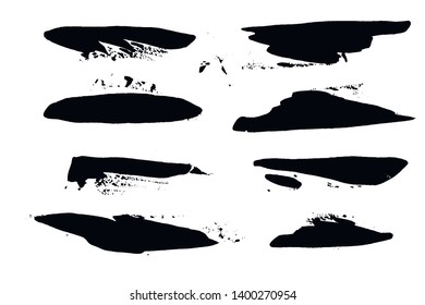 black brush strokes vector set backgrounds. Artistic lines grunge collection boxes, frames for text. Set of black grungy hand painted brush strokes isolated on white.