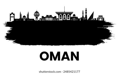 Black Brush Style Oman Skyline Silhouette with Iconic Architecture