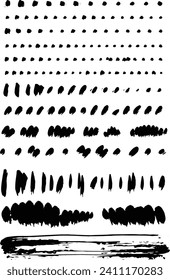 Black brushes vector collection set. Dry paint, ink brush, brush strokes, brushes, lines, frames, box, grungy.