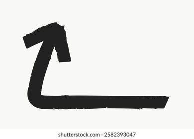 Black brushstroke arrow pointing up and left on a white background. Bold, artistic arrow design. Arrow symbol in a minimalist. Brushstroke arrow illustration. Black doodle illustration vector.