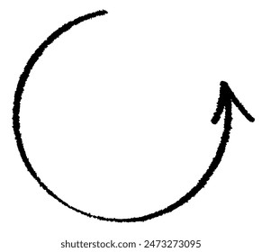 Black brush-styled arrow pointing up in a circular path. Vector illustration.