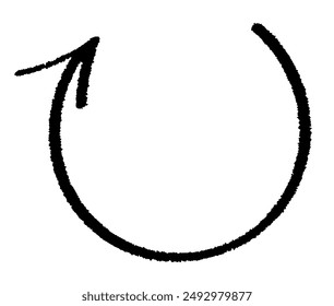 Black brush-styled arrow pointing up in a circular shape. Vector illustration.