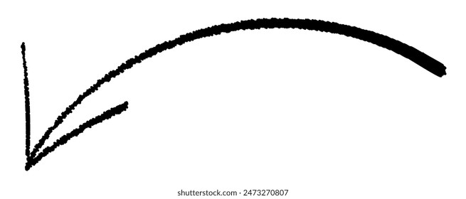 Black brush-styled arrow pointing right with two curved lines. Vector illustration.