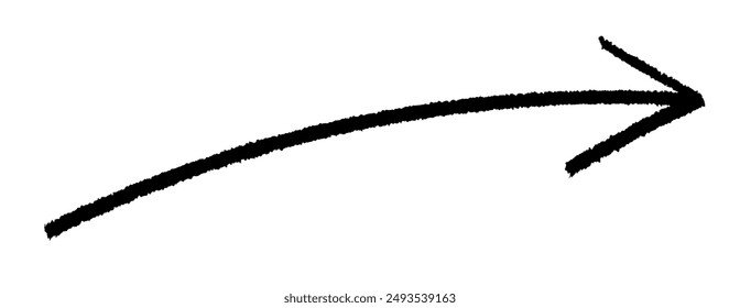 Black brush-styled arrow pointing right with a curved line. Vector illustration.