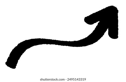 Black brush-styled arrow pointing up right. Vector illustration