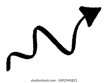 Black brush-styled wavy arrow pointing up. Vector illustration