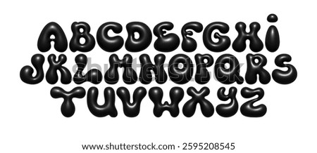 Black bubble font. Matte liquid 3D alphabet, perfect for modern typography, creative design, and stylish branding. Vector set
