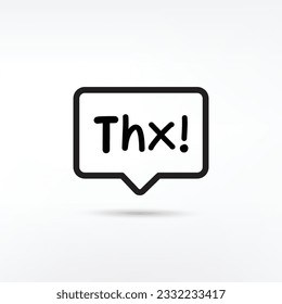 Black bubble icon with thank-you text. flat cartoon trend modern simple logo