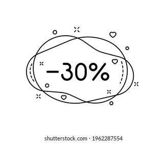 black bubble shape discount minus 30 percent with decorations isolated on white background. Business discount stickers for shops and promo advertising