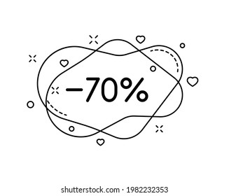 black bubble shape discount minus 70 percent with decorations isolated on white background. Business discount stickers for shops and promo advertising