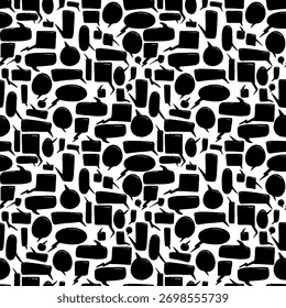 Black bubble speak doodle seamless pattern background
