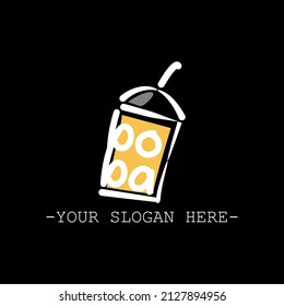 Black bubble tea milk logo. Boba simple logo.