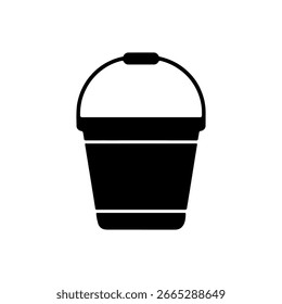 Black bucket with handle vector icon illustration isolated on white background. This simple graphic represents a pail for various applications.