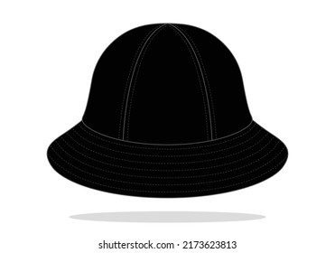 Black Bucket Hat With 6 Panel Template On White Background, Vector File