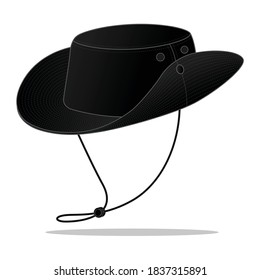 Black Bucket Hat With Fitted Stopper For Template on White Background, Vector File.