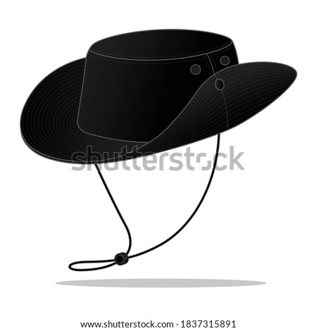 Black Bucket Hat With Fitted Stopper For Template on White Background, Vector File.